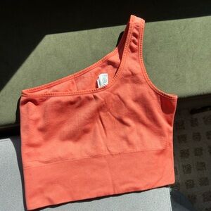 Athleta Coral Ribbed One-Shoulder Crop